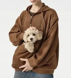 犬用ポケット付きブラウンパーカー　Kangaroo Pouch Unisex