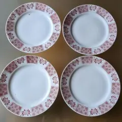 赤い花模様の皿 4枚セット 昭和レトロ