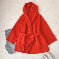 【美品】ミラオーウェン ハーフ丈 ポンチョ風 リバーコート ウール ベルト付き