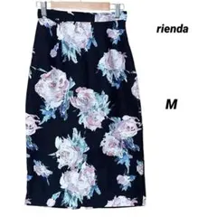 rienda 花柄 タイトスカート ミモレ丈 ネイビー M きれいめ 上品