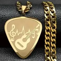 ギターネックレス　ピックプレート　ゴールド