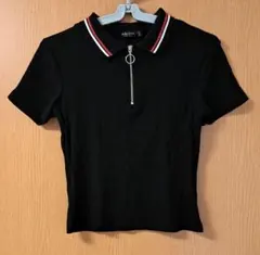 Bershka　ジップ　ブラック　ミニ丈　ポロシャツのサムネイル