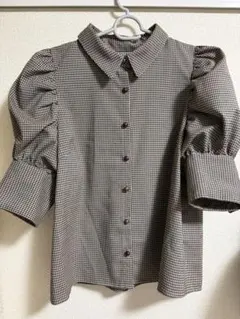 NICE CLAUPチェック柄 パフスリーブシャツ Mサイズ