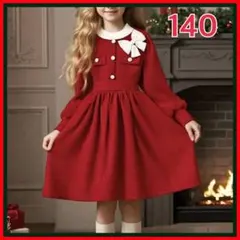 新品 長袖 赤ワンピース 140 キッズ クリスマス かわいい