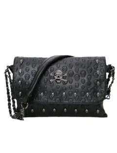 スカルパターン ブラックショルダーバッグ骸骨ガイコツ髑髏ドクロ