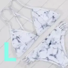 残り1点★新品未使用！個性派　大理石調　シンプルなビキニセット　L ホワイト