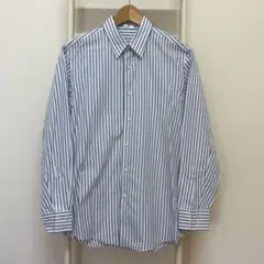 ユニクロU 白×ブルー　ストライプ　エクストラファインコットンブロード　Mサイズ