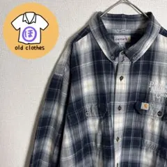【激レア】カーハート 2XL 企業物 刺繍ロゴ オンブレ風 チェック ネルシャツのサムネイル