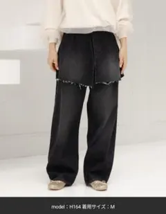 新品！LAKOLE☆スカートレイヤードデニムパンツ ブラックのサムネイル