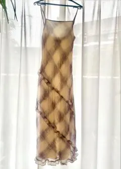 ZARA キャミワンピ　ロングワンピース　フリル　チェック