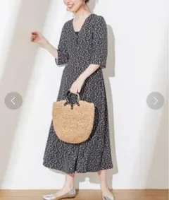 ナチュラルクチュール ワンピース　花柄　黒　ロング