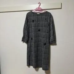 チェック柄 七分袖 膝丈ワンピース