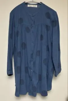 SELF+SERVICE オーガニックコットン ドット柄シャツ　ブルー　ドット