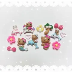 ネイルパーツ 14P〈J195〉ガングロ 日焼け キティ MIX ハイビスカスのサムネイル