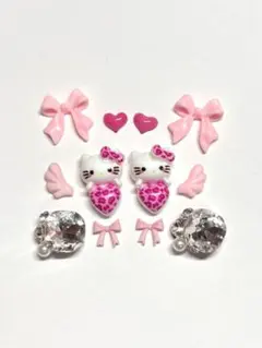 ネイルパーツ ピンク ヒョウ柄 キティ　リボン ハート セット