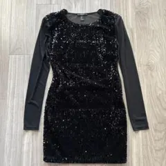 FOREVER 21 スパンコール ミニワンピース 長袖 ブラック