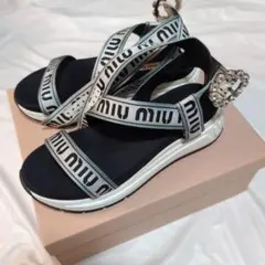 miumiu ビジューロゴストラップ スポーツサンダル 38 1/2