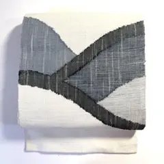 5k2760 名古屋帯　絹　真綿紬　白　青　黒　グレー　柄物　和装　着物