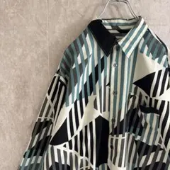 古着　総柄　幾何学模様　長袖シャツ　ポリシャツ　韓国