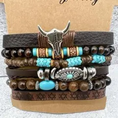 アメカジ6連ターコイズビーズブレスレットY2Kグランジウエスタンカジュアル