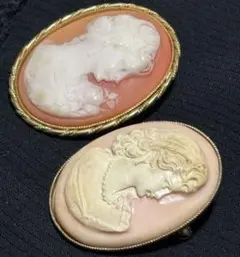 ヴィンテージカメオ風ブローチ スカーフた留め2点セット　年代物レトロビンテージ
