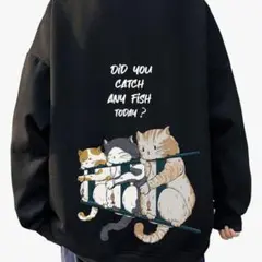 トレーナー メンズ スウェット ネコ 柄 バック プリント 秋服 Tシャツ 長袖