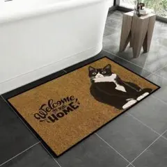 猫のイラスト付きウェルカムマット 60cm x 40cm