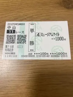 第67回 宝塚記念 阪神11R 複勝 2番 ミュージアムマイル 記念馬券 