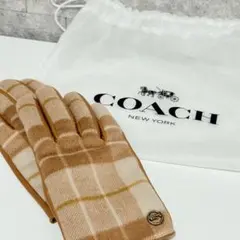 COACH チェック柄手袋 ベージュ系 保存袋付き