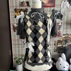 リメイク アーガイルニット タートルネック フェアリーコア グランジ ダークコア