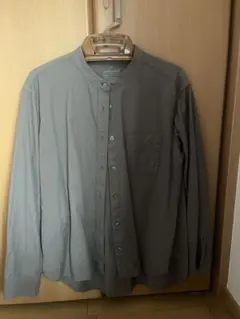 カーキ色長袖 シャツ スタンドカラー