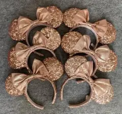 ディズニー　カチューシャ　まとめ売り　スパンコール　ミニー　ピンクゴールド　ラメ