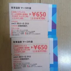 常滑温泉　マーゴの湯　クーポン　2枚セットのサムネイル
