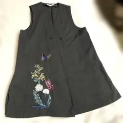 イズスカラー 562255：ティータイムとお花刺繍 綿ナイロンベスト