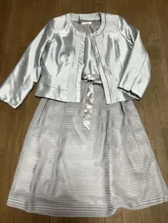 【お値下げ】シルバー サテン風ワンピース×ジャケットセットLL 大きめサイズ