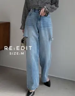 Re:EDIT リエディ サイドスリットワイドストレートコ ットンデニムパンツ