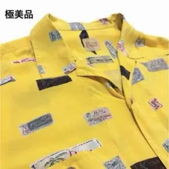 極美品パパスアイランドアロハシャツ レーヨン 切手スタンプ柄 ビッグシルエットMのサムネイル