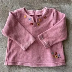 Miki house 90女の子　ピンク フリース トップス 花刺繍