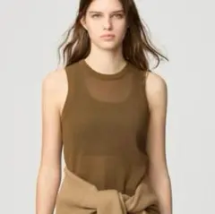 UNIQLO：C メッシュクルーネックセーターノースリーブ ブラウン L