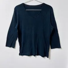 黒 Vネック 長袖 トップス ストレッチ素材 ブラック