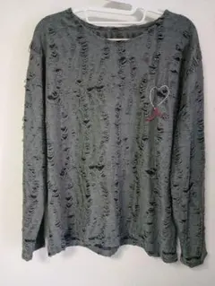 ダメージ加工ビッグシルエットジャカードカットソーTシャツ（長袖）