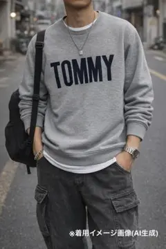 【人気】トミーヒルフィガー スウェット グレー L ロゴ トレーナー
