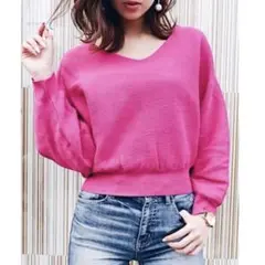 【未使用品】rienda ニット　ダークピンク　Vネック　フリーサイズ