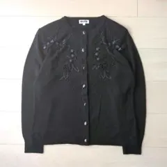 80s Vintage モード カーディガン M 黒 ビーズ刺繍 フェミニンのサムネイル