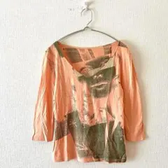 ☆【ビバユー】カットソー 七分袖 フロントプリント Vネック 日本製 M