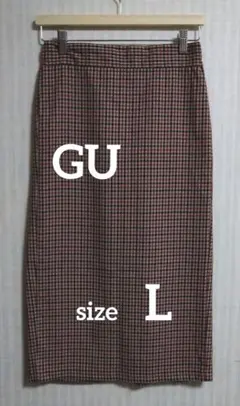 GU  レディース　タイトロングスカート　L  赤✕茶✕黒