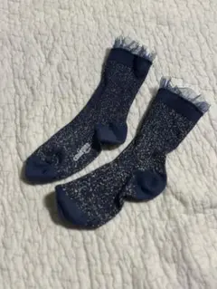 コレジアン 24/27(15~16.5cm)ラメ チュールフリル ネイビー 靴下