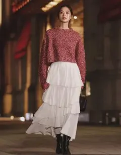 anuans コットンクレープティアードスカート