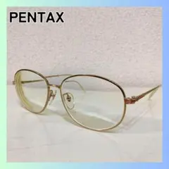 古いフレームPENTAXメタル前掛けサングラス付き金色□47送料込み 美品 ペンタックス PENTAX 眼鏡フレーム ゴールド ピンク ヴィンテージ
