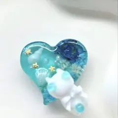 レジン　ヘアゴム　猫ちゃんとストーン　ネイビー◡̈♥︎ 夏限定】レジン ヘアゴム 花モチーフと猫ちゃん ネイビーブルー◡̈